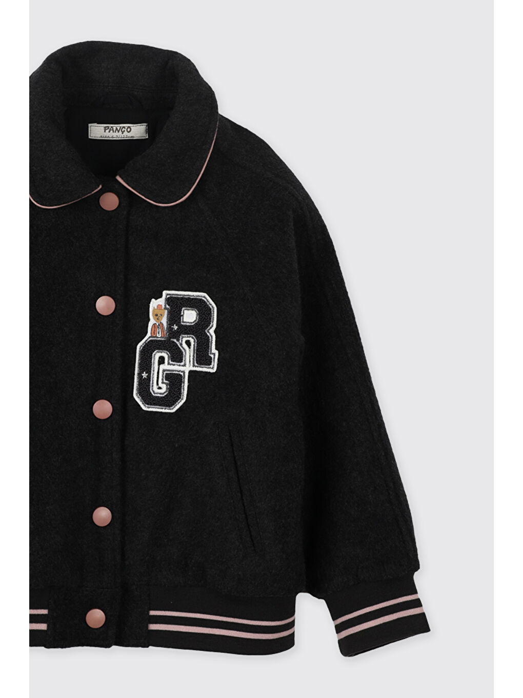 Kız Çocuk Aplike Detaylı Antrasit Ceket-7