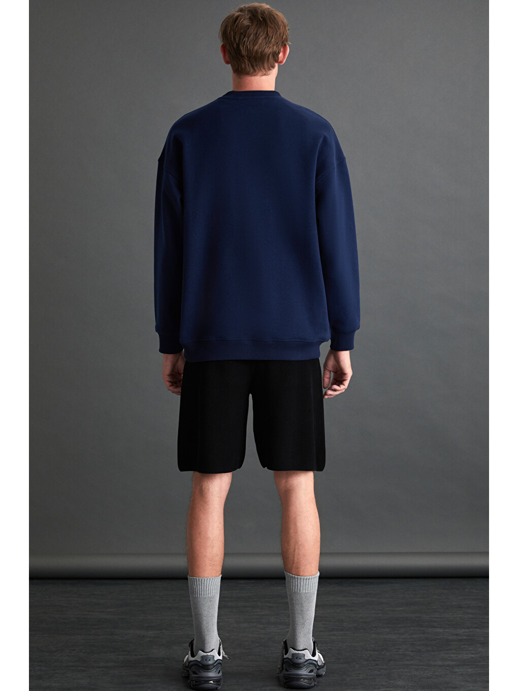 Lacivert Ernest Erkek Organik Pamuklu Yumuşacık Baskı Detaylı Bisiklet Yaka İçi Polarlı LACİVERT Sweatshirt-4