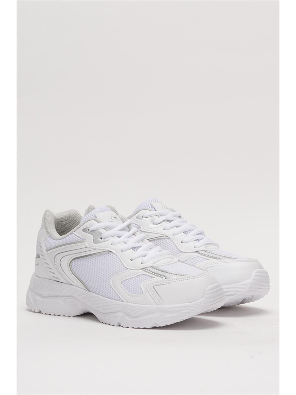 Unisex Faylon Taban Bağcıklı Spor Ayakkabı Beyaz Gümüş-2