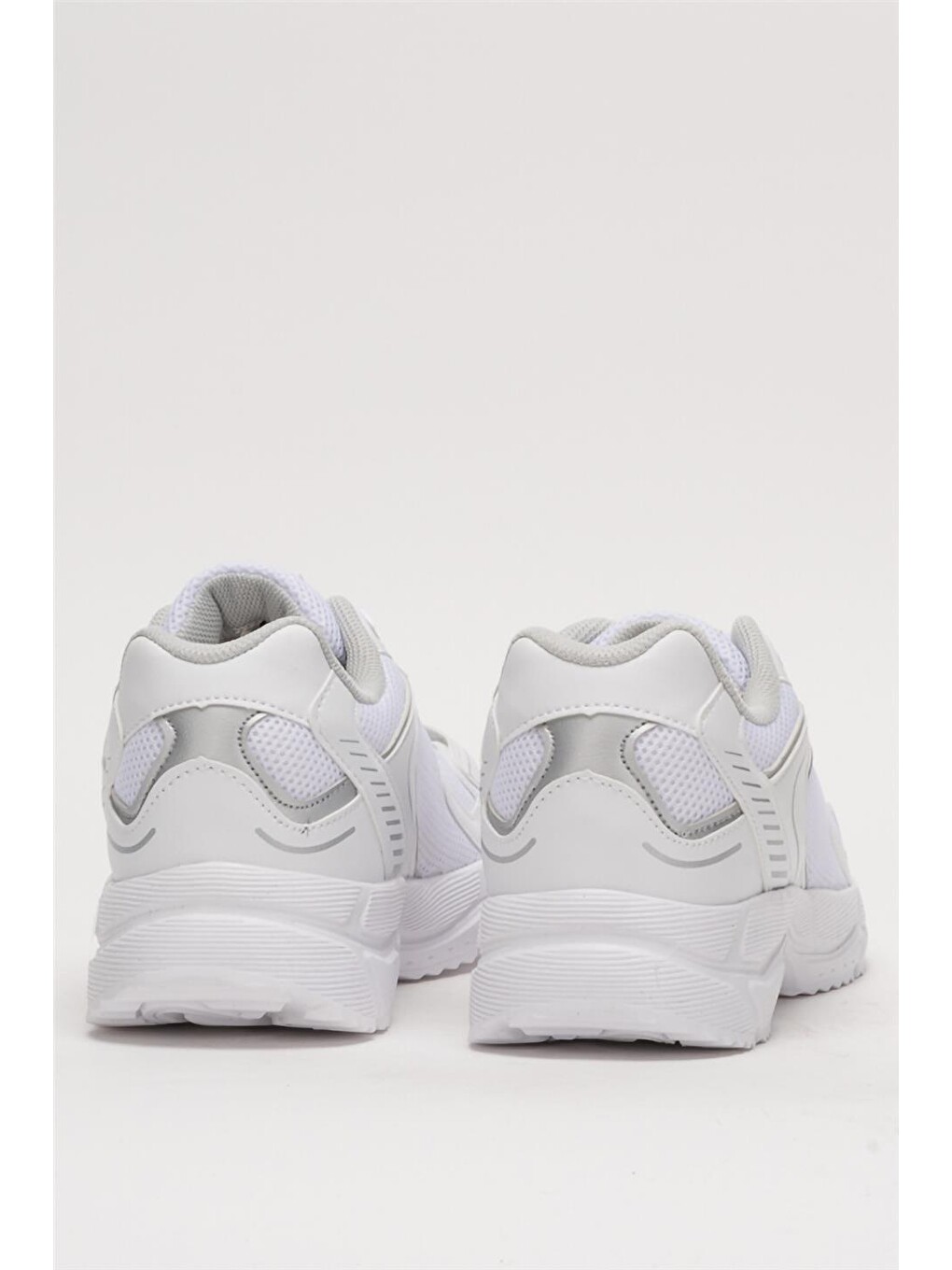 Unisex Faylon Taban Bağcıklı Spor Ayakkabı Beyaz Gümüş-3
