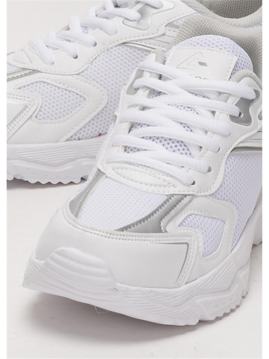 Unisex Faylon Taban Bağcıklı Spor Ayakkabı Beyaz Gümüş-4
