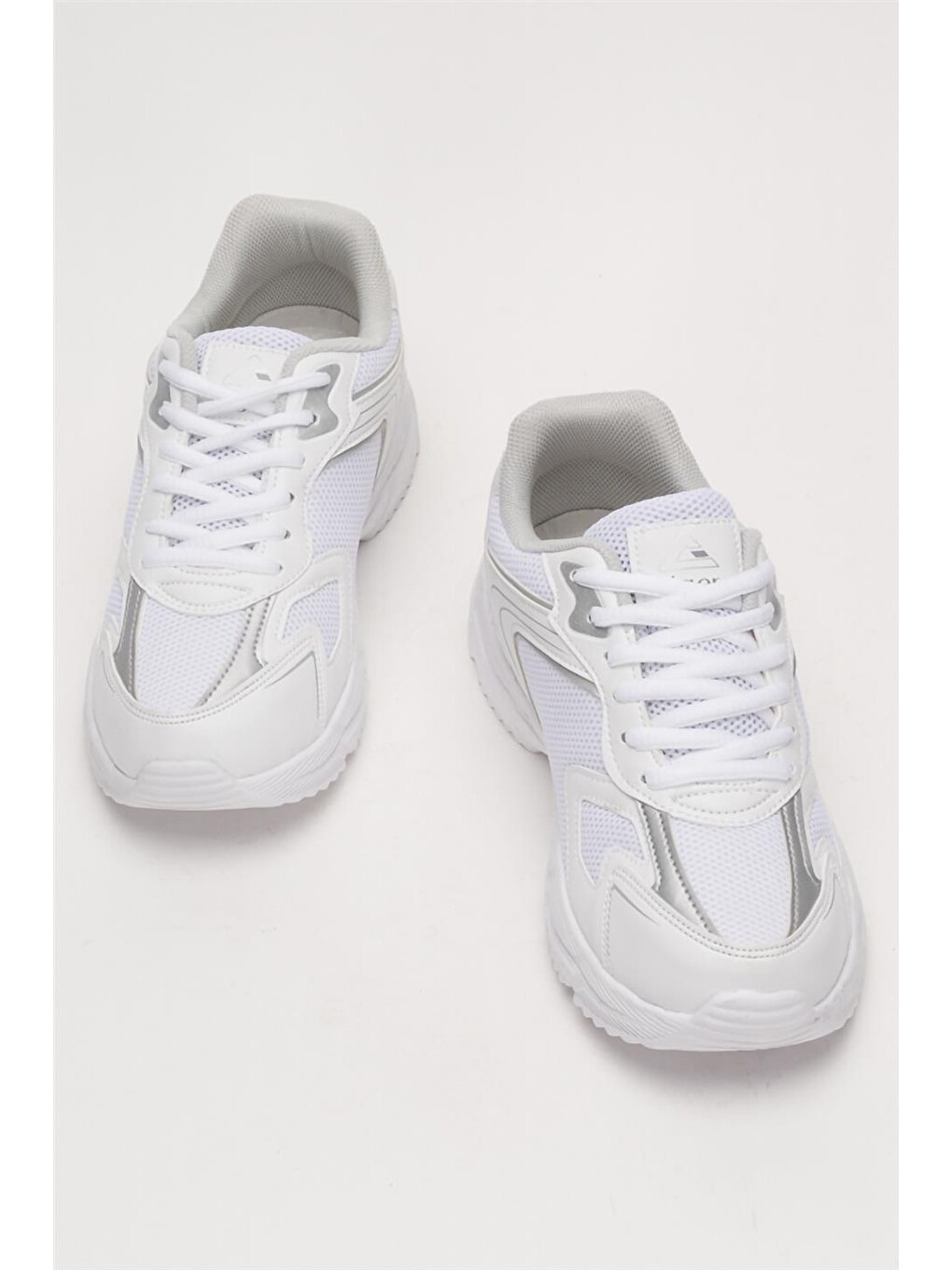 Unisex Faylon Taban Bağcıklı Spor Ayakkabı Beyaz Gümüş-5