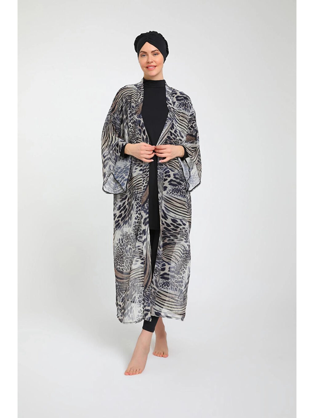 Siyah Desenli Kadın Tesettür Mayo Takım 3790
