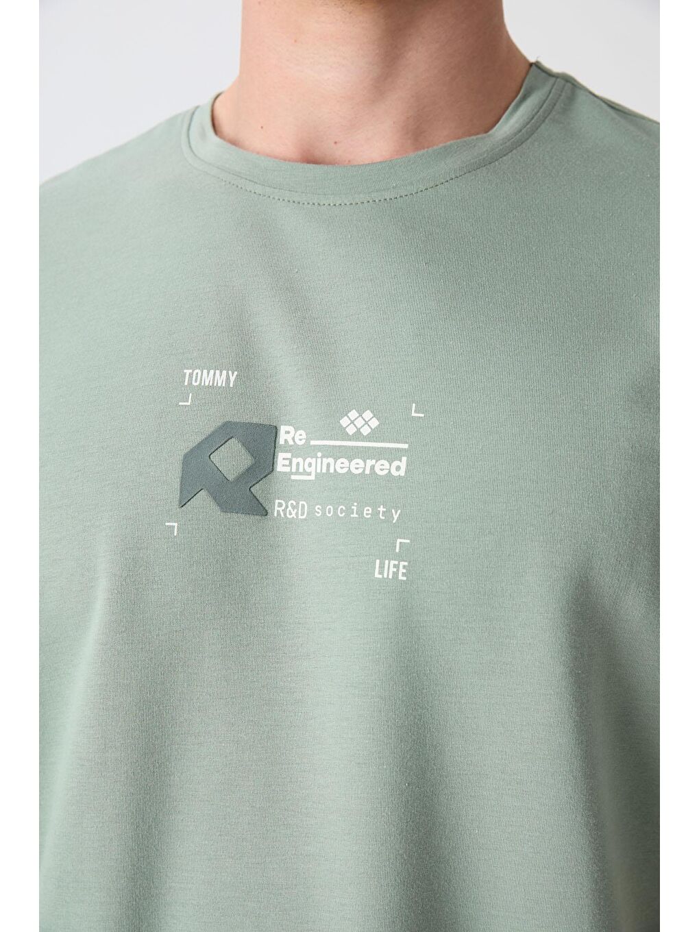 TOMMYLIFE Açık Yeşil Pamuklu Kalın Yumuşak Dokulu Oversize Fit Baskılı Erkek T-Shirt - 88350 - 1