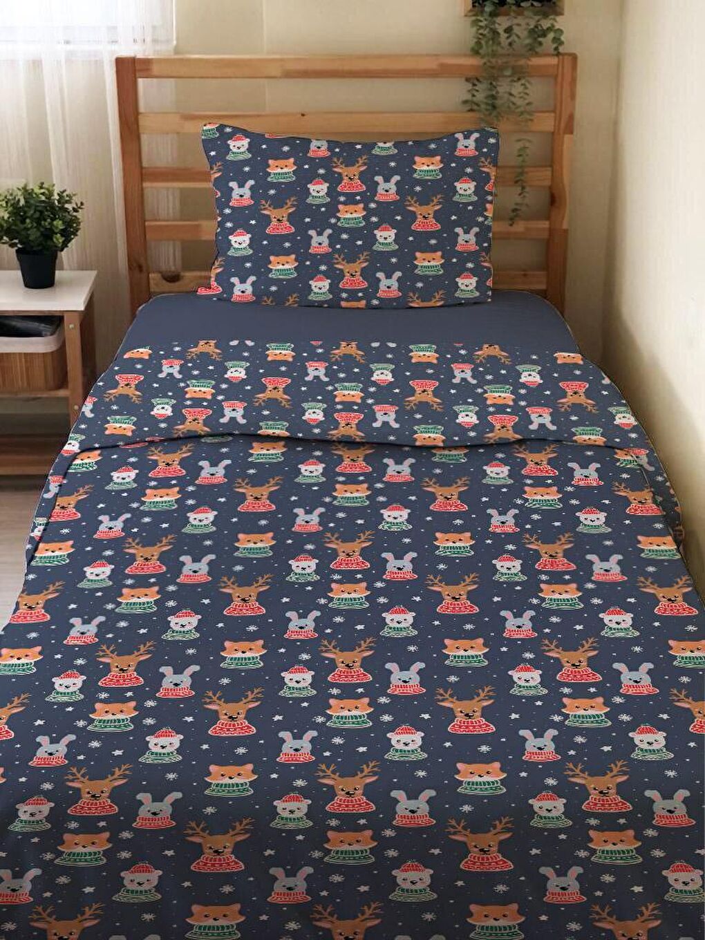 Karışık Çift Taraflı Hayvan Desenli Çarşafsız 2'li Takım Baskılı Tek Kişilik Nevresim Takımı 160x220 Cm