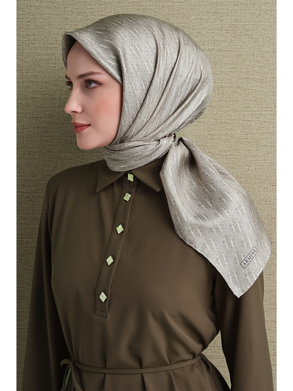 Yeşil Saf İpek Twill Eşarp 9625d 81-3