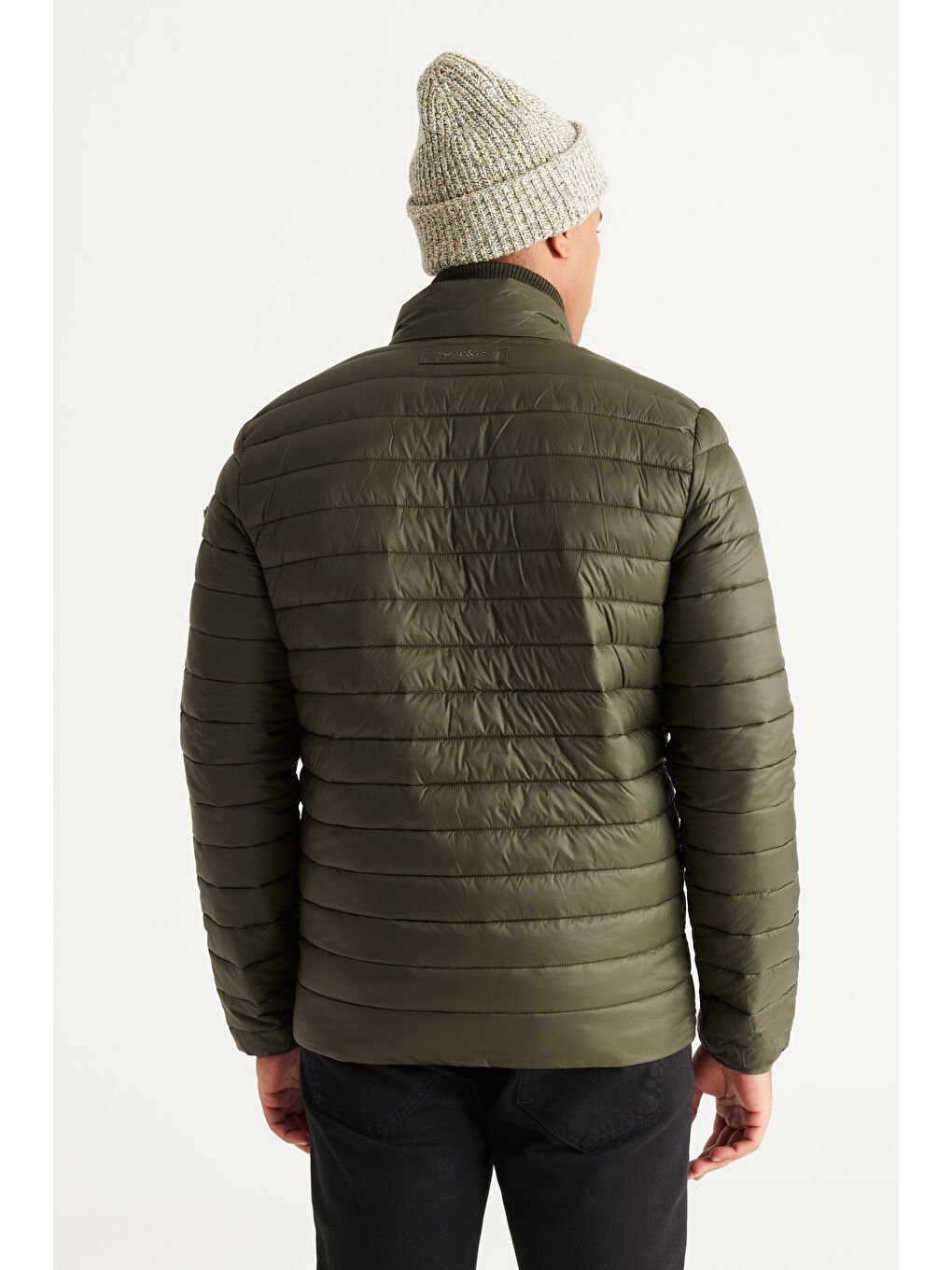 Erkek Haki Standart Fit Normal Kesim Dik Yaka Desenli Mont-5