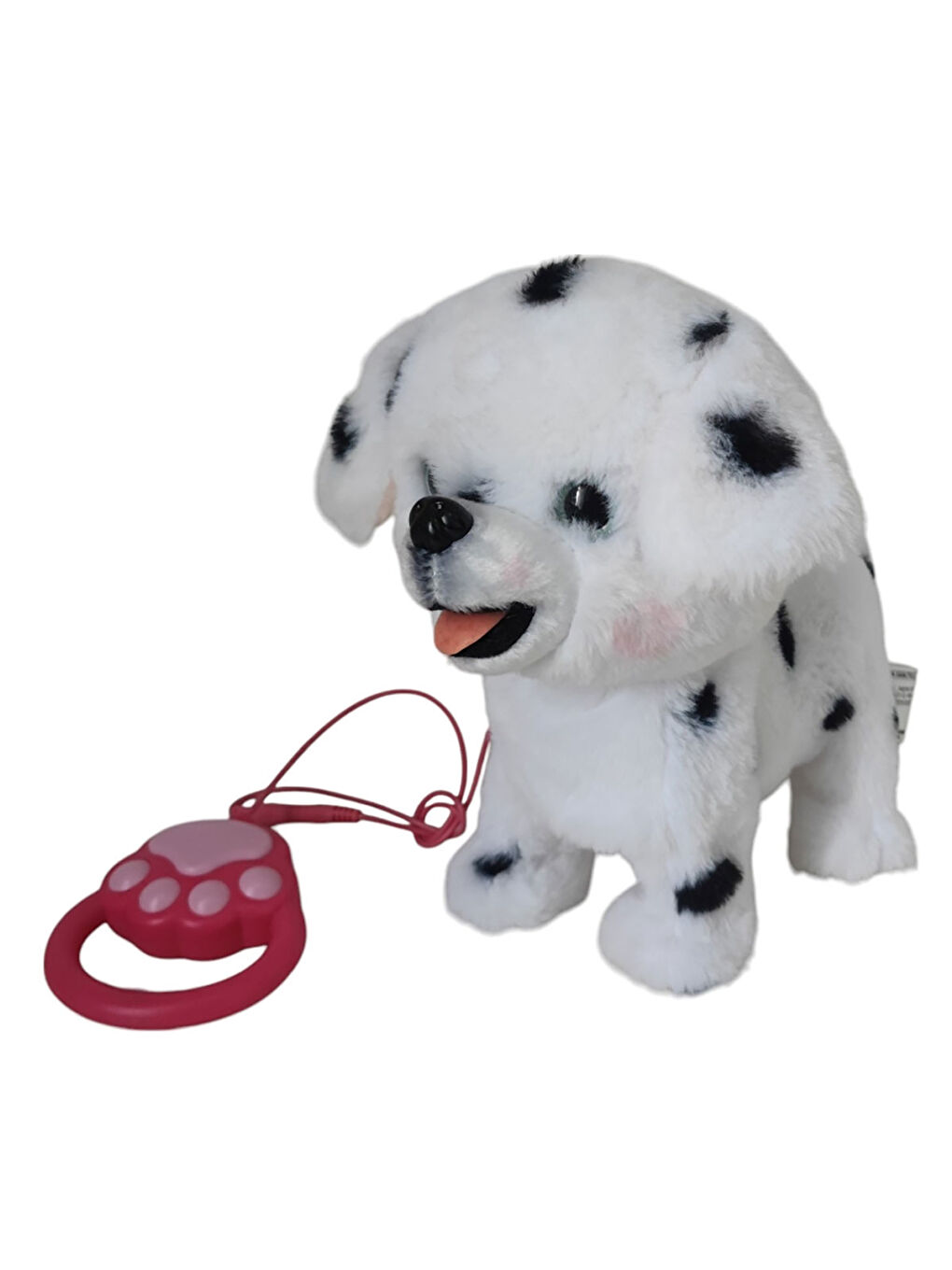 Pelüş Tasmalı Yürüyen Benekli Köpek Beyaz-1