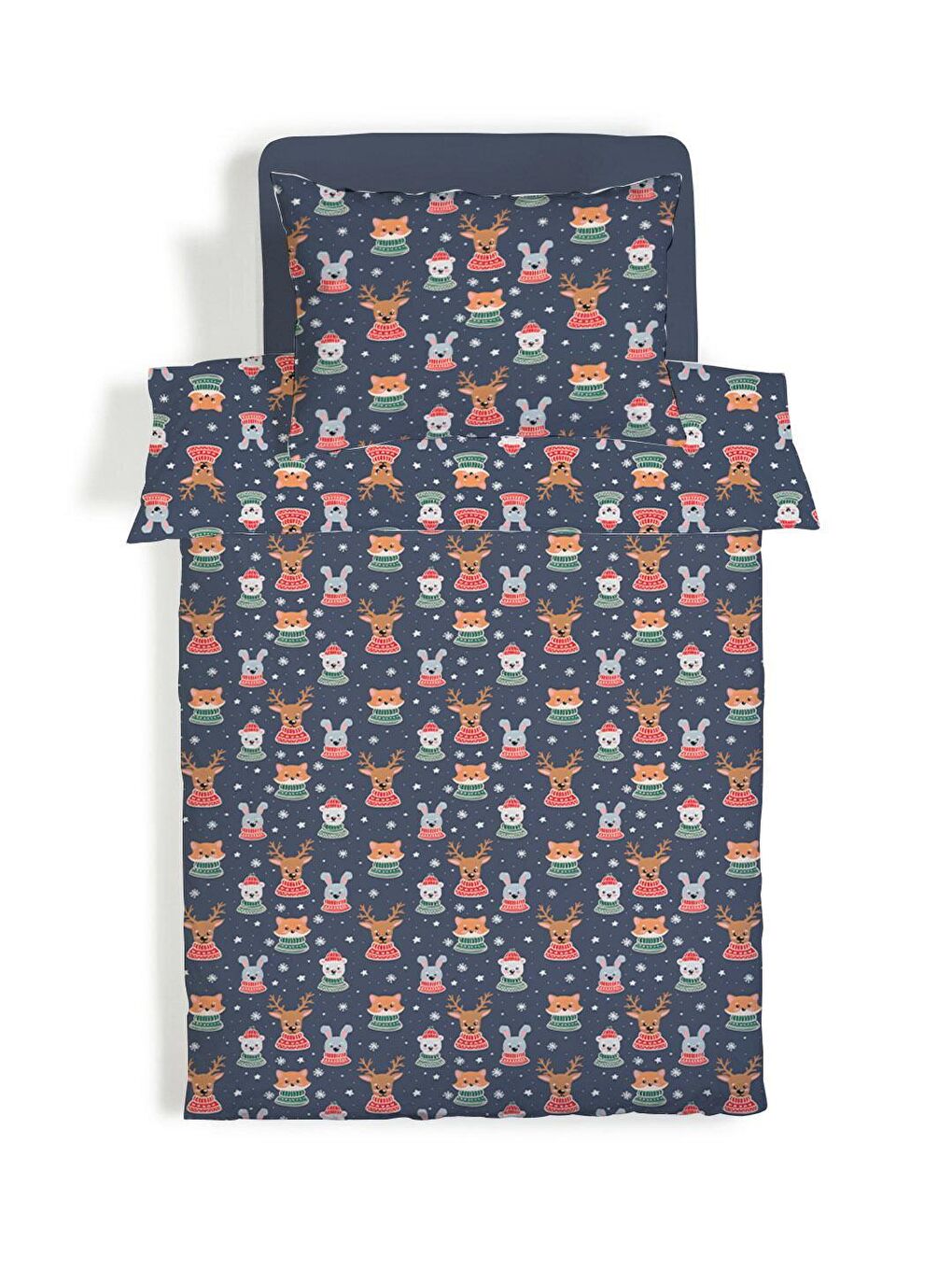 Karışık Çift Taraflı Hayvan Desenli Çarşafsız 2'li Takım Baskılı Tek Kişilik Nevresim Takımı 160x220 Cm-1