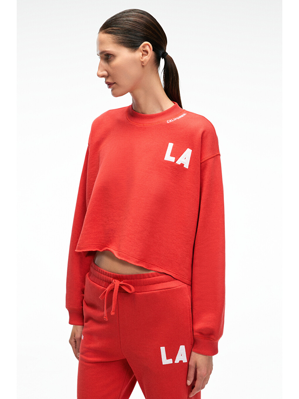 Delyra Kadın Bisiklet Yaka Rahat Kesim Nakış Detaylı Kırmızı Sweatshirt-4