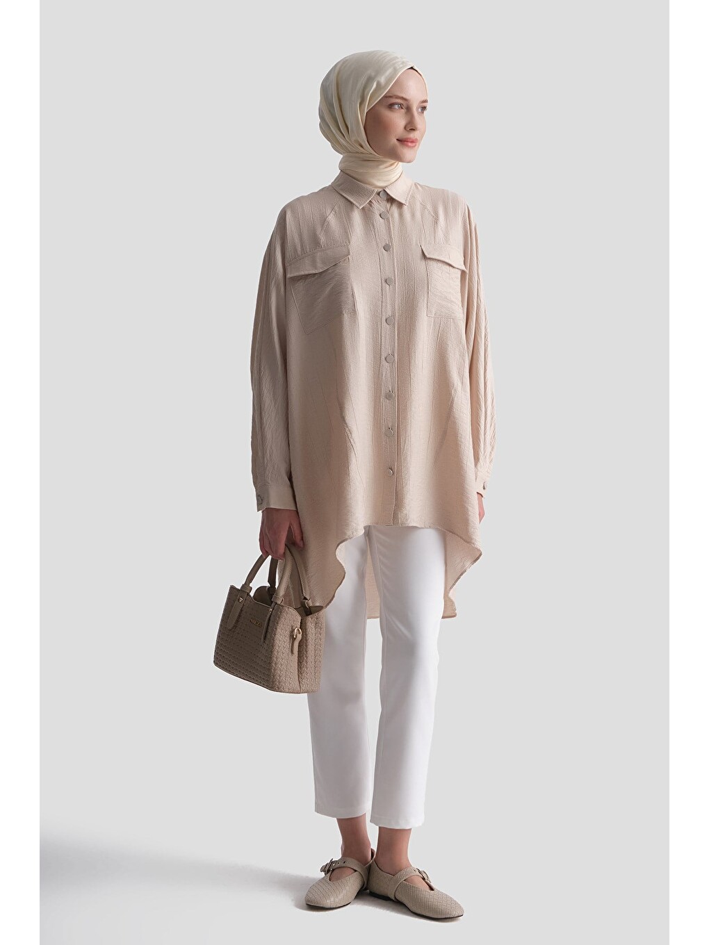 Rayon Karışımlı Tunik Bej-2