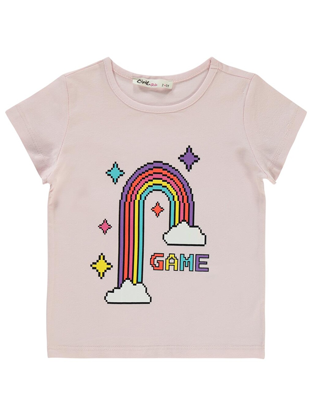 Girls Game Pixcel Baskılı 2-5 Yaş Tişört - Pembe