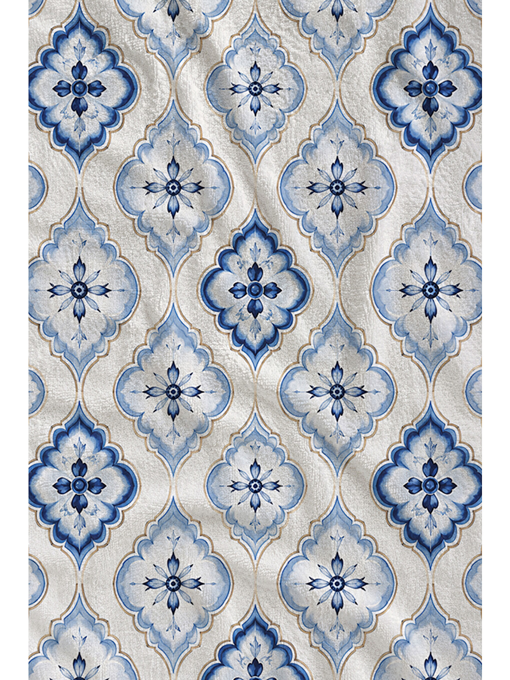 Akdeniz Mavi Beyaz Çini Karo Geometrik Desenli 70x150 Plaj Havlusu - Pamuklu Banyo Havlusu-2