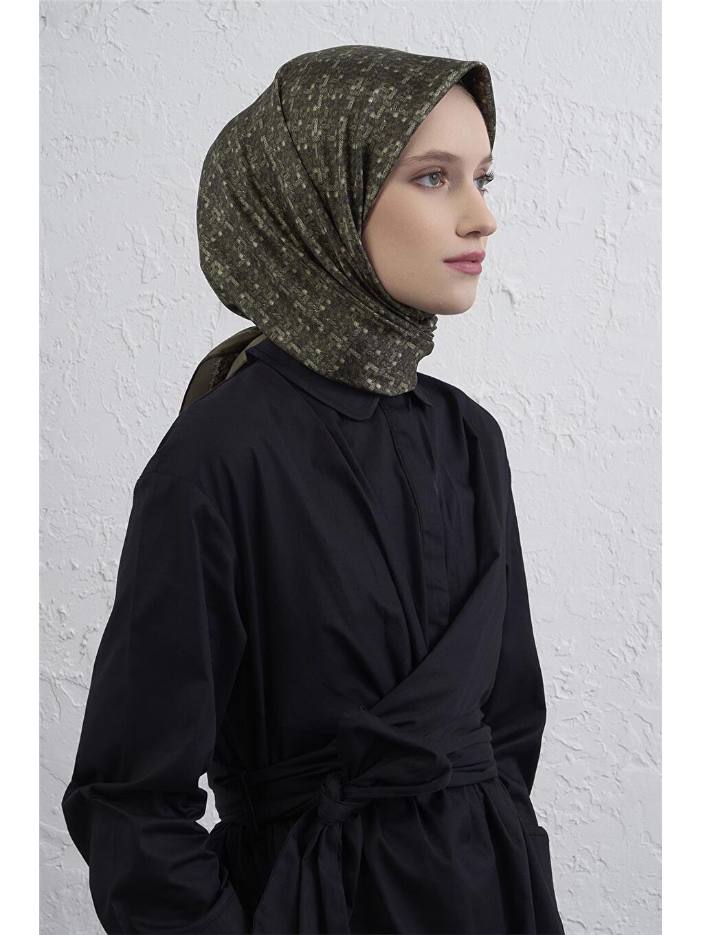 Yeşil Soyut Desenli Saf İpek Twill Eşarp 9405D 82