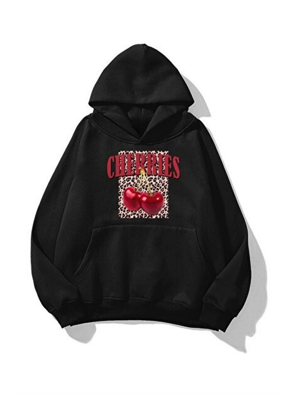 Unisex Cherries Baskılı Kapüşonlu Sweatshirt Hoodie Siyah