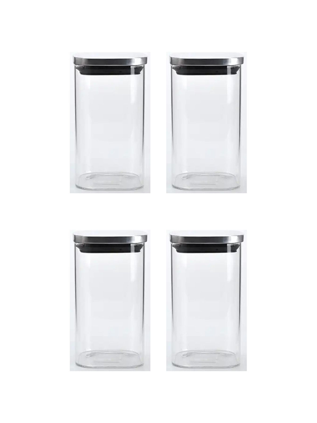 Renksiz Vakum Krom Kapaklı Kare Cam Kavanoz 65x125 cm - 350 ml Cam Baharatlık Saklama Kabı 4 Adet