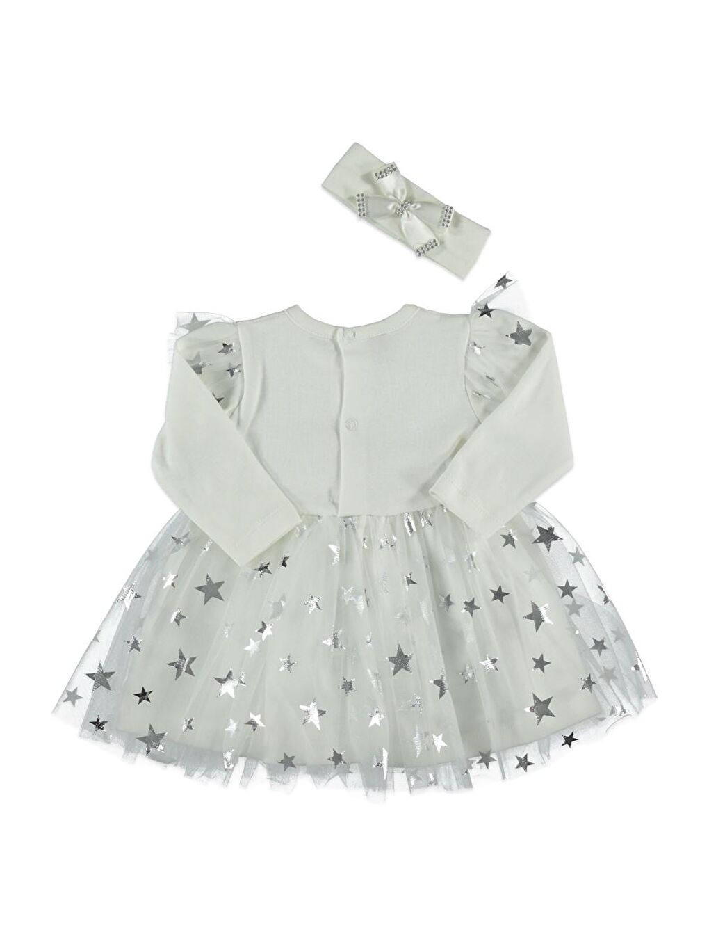 Ekru Kız Bebek Tütü Varaklı Saç Bantlı Elbise M00766-5