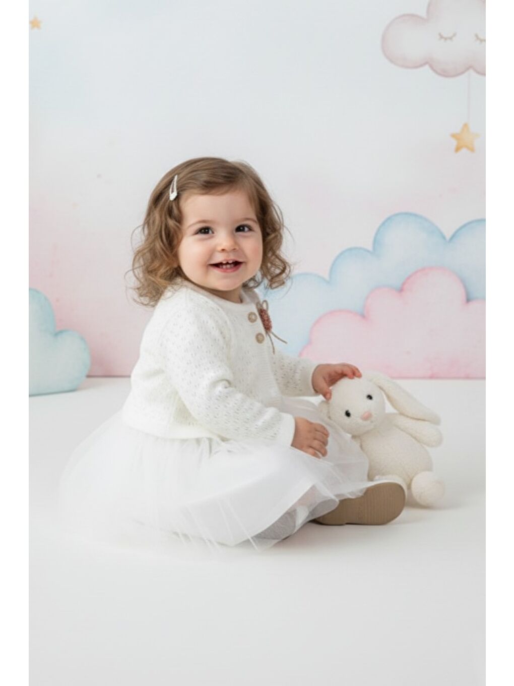 Ekru Triko Bolerolu Kız Bebek Elbise M00770-1