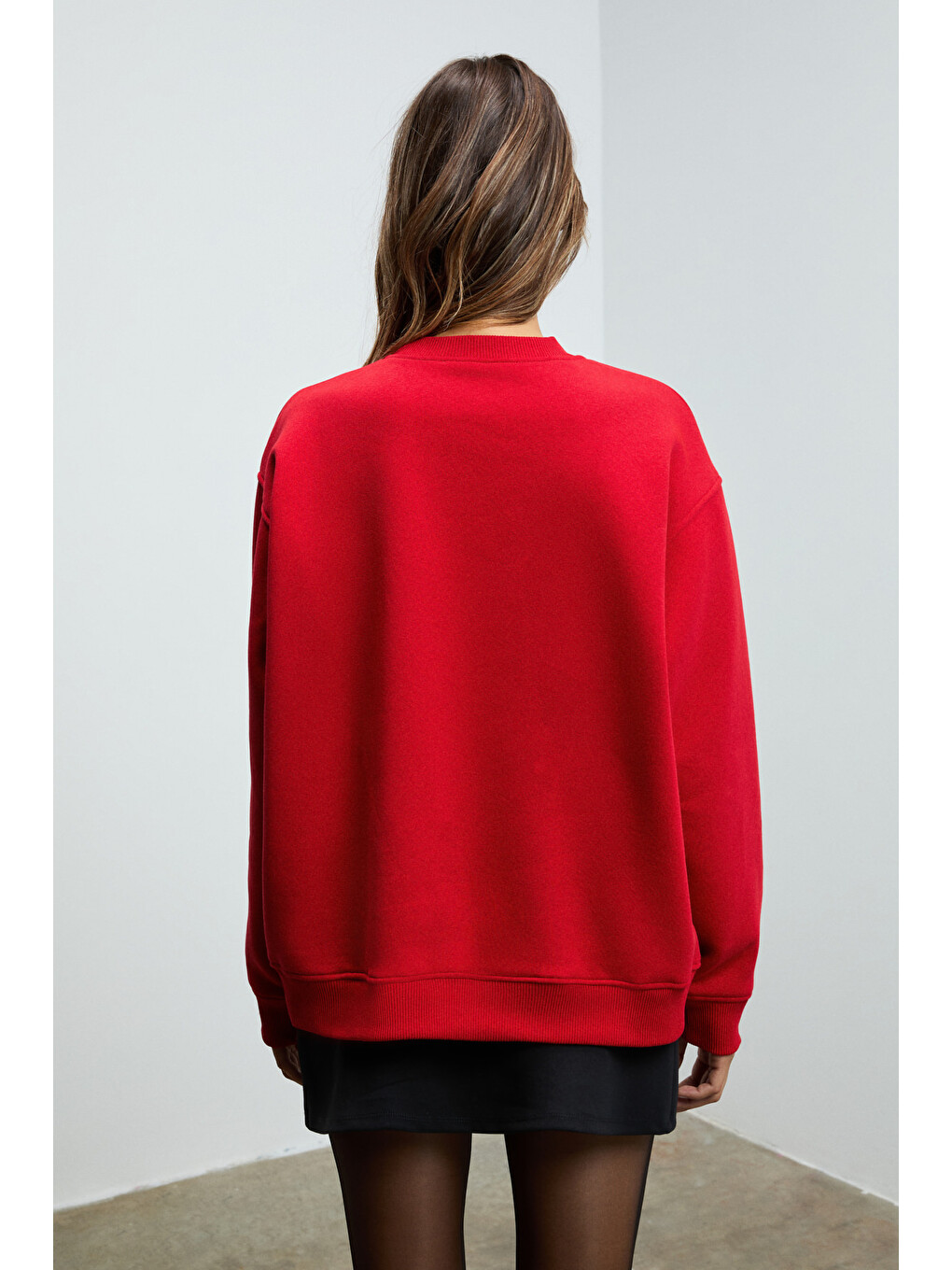 Karıus Kadın Organik Pamuklu İçi Polarlı Oversize Yuvarlak Yakalı Kırmızı Sweatshirt-5
