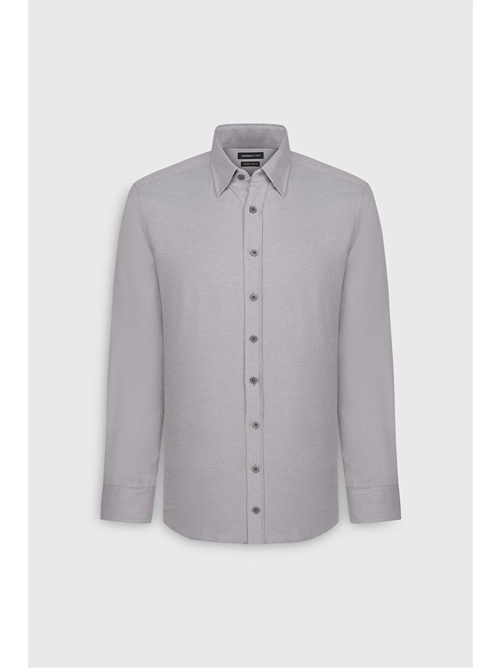 Erkek Gri Pamuklu Oxford Slim Fit Dar Kesim Gizli Düğmeli Yaka Armürlü Gömlek