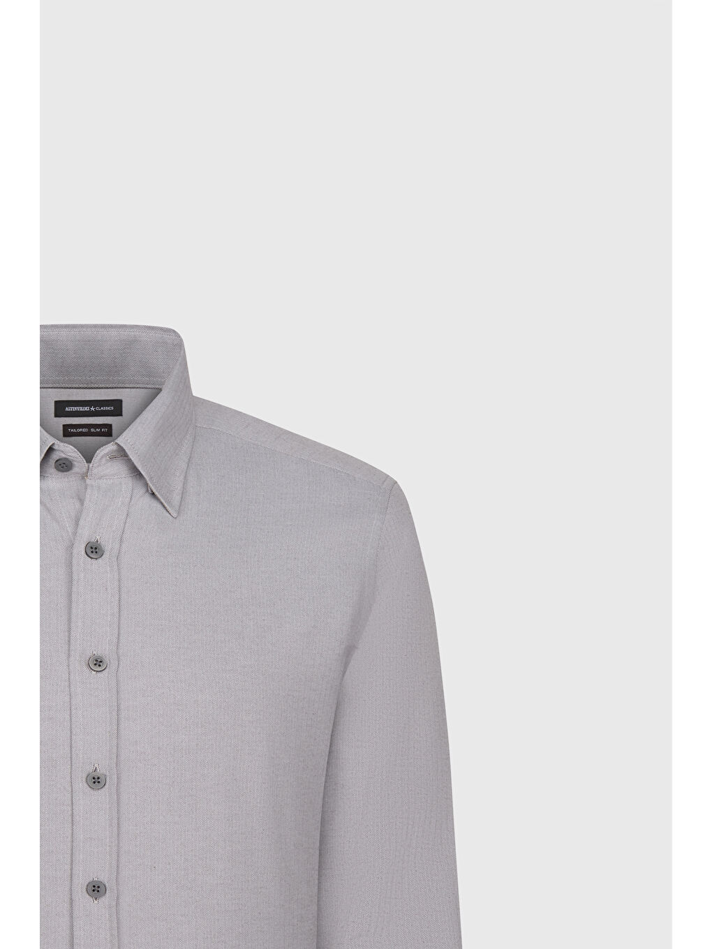 Erkek Gri Pamuklu Oxford Slim Fit Dar Kesim Gizli Düğmeli Yaka Armürlü Gömlek-1