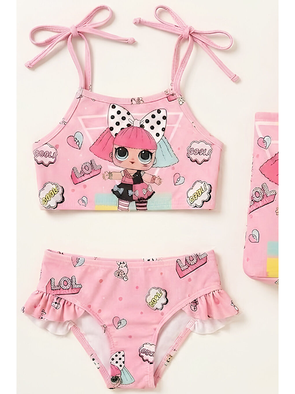 Pembe Kız Çocuk Çantalı 3'lü Mayo Takımı (Çanta+Mayo+Bikini) 3-10 Yaş 12649N-1