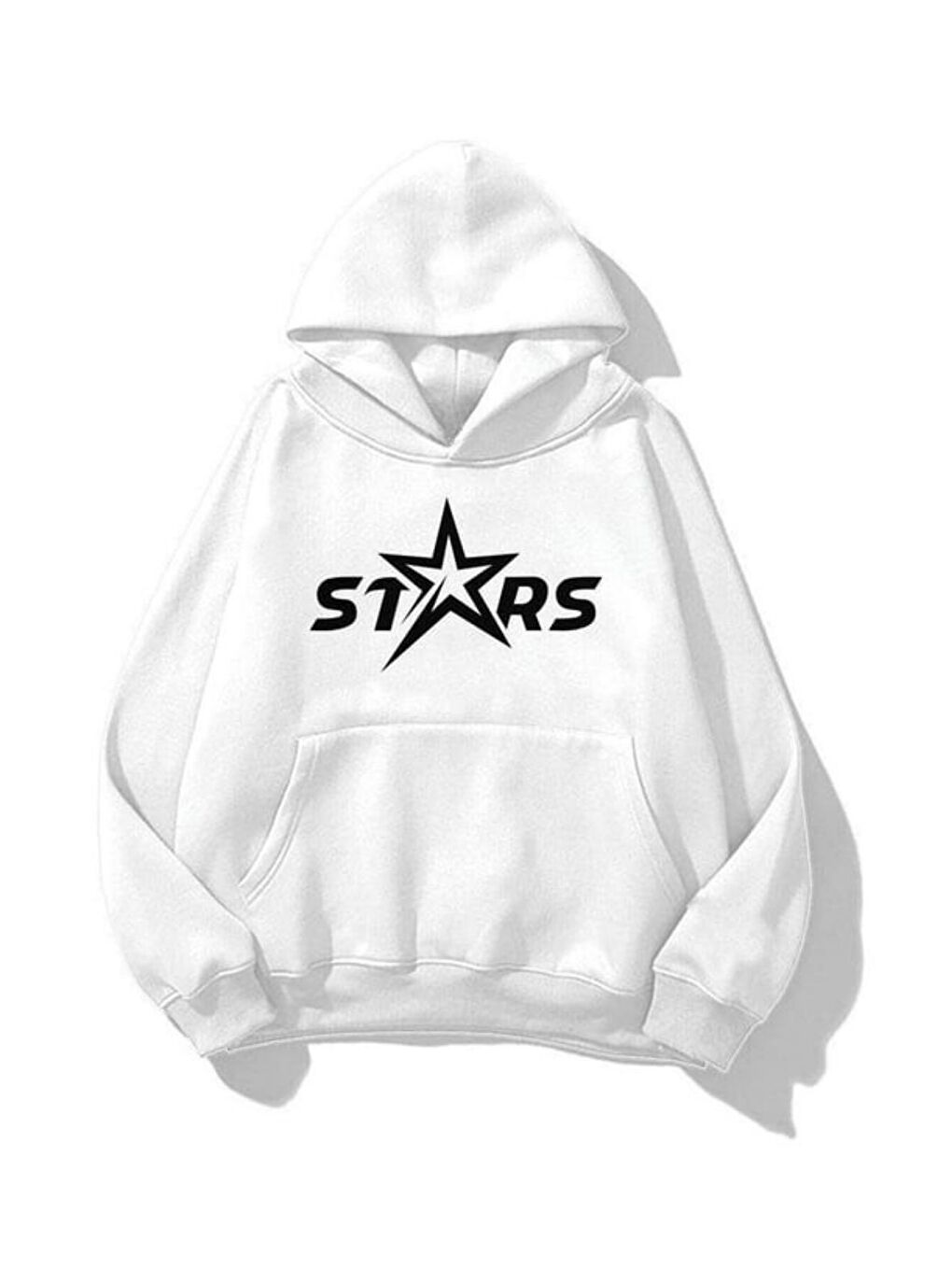 Unisex Stars Baskılı Kapüşonlu Sweatshirt Hoodie Beyaz