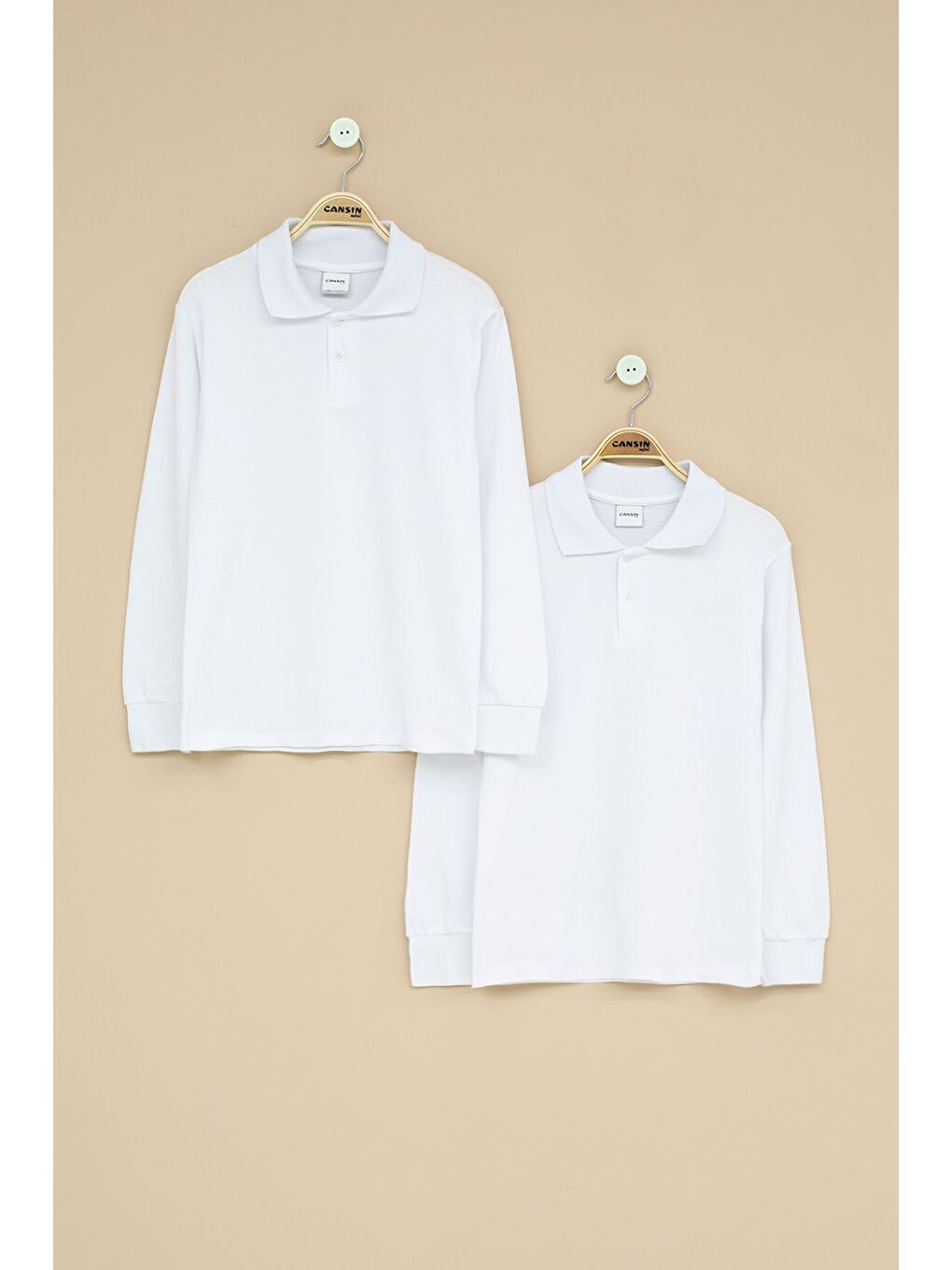 Beyaz Kız Çocuk Polo Yaka Uzun Kollu 2'li Okul Tişörtü 22715
