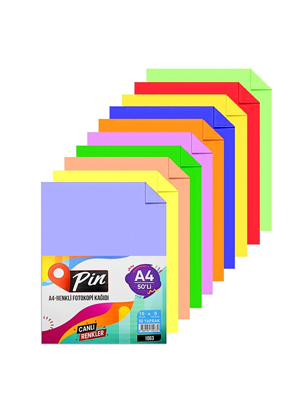 Pin A4 Renkli Fotokopi Kağıdı Canlı Renkler 10 Renk 50 li (PİN-1063)