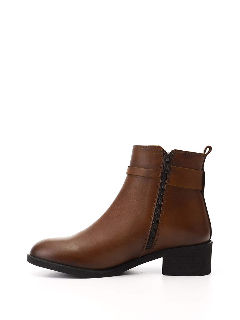 Kahverengi Kadın KAHVERENGİ-TABA Fermuarlı Kalın Topuklu Hakiki Deri Bot-2