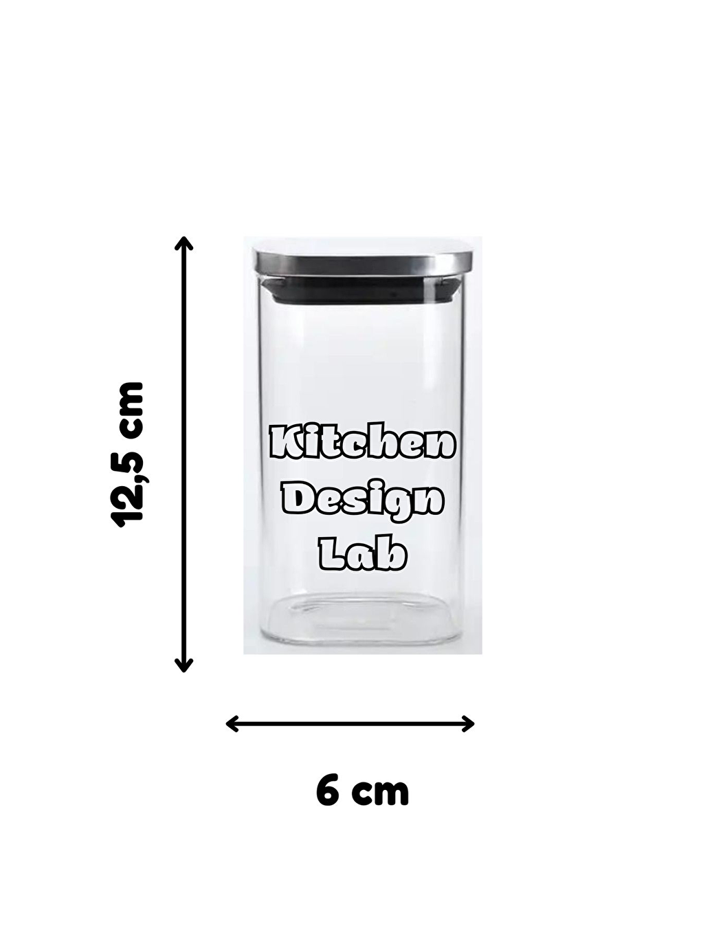 Renksiz Vakum Krom Kapaklı Kare Cam Kavanoz 65x125 cm - 350 ml Cam Baharatlık Saklama Kabı 4 Adet-3