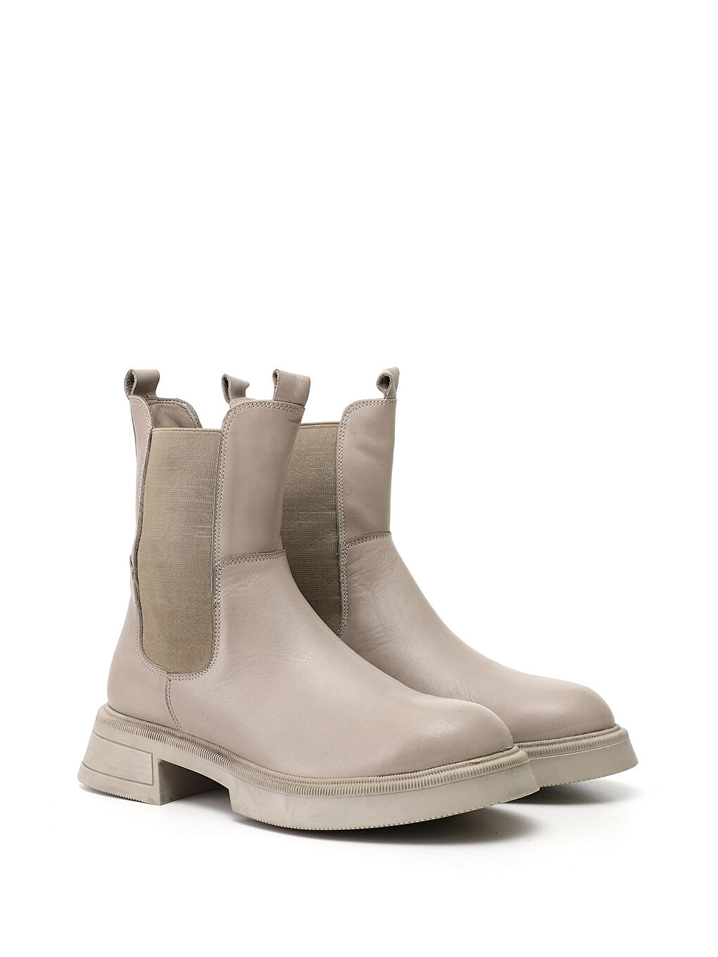 Bej Kadın YENİ BEJ Kalın Taban Hakiki Deri Chelsea Bot-1