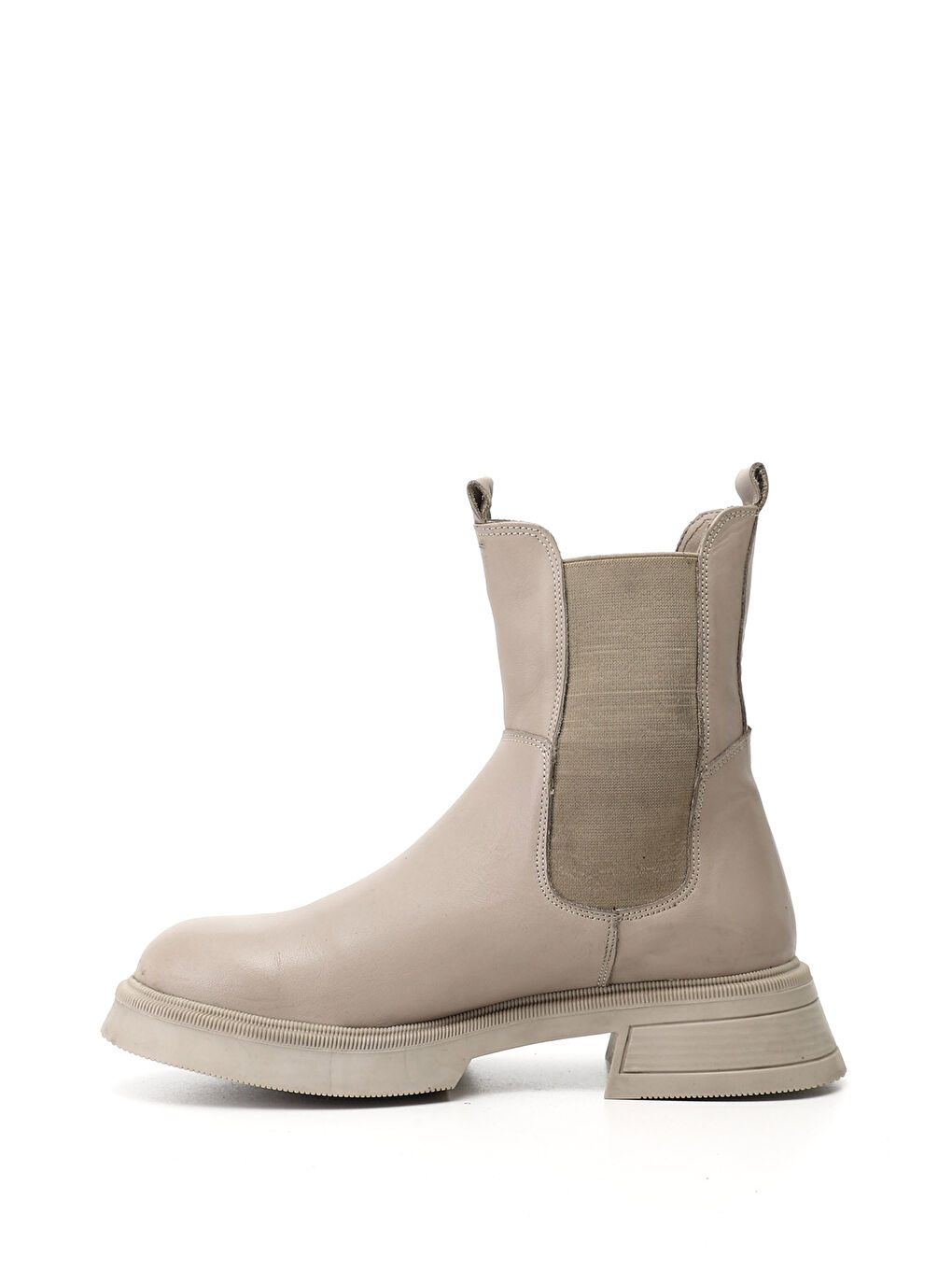 Bej Kadın YENİ BEJ Kalın Taban Hakiki Deri Chelsea Bot-2