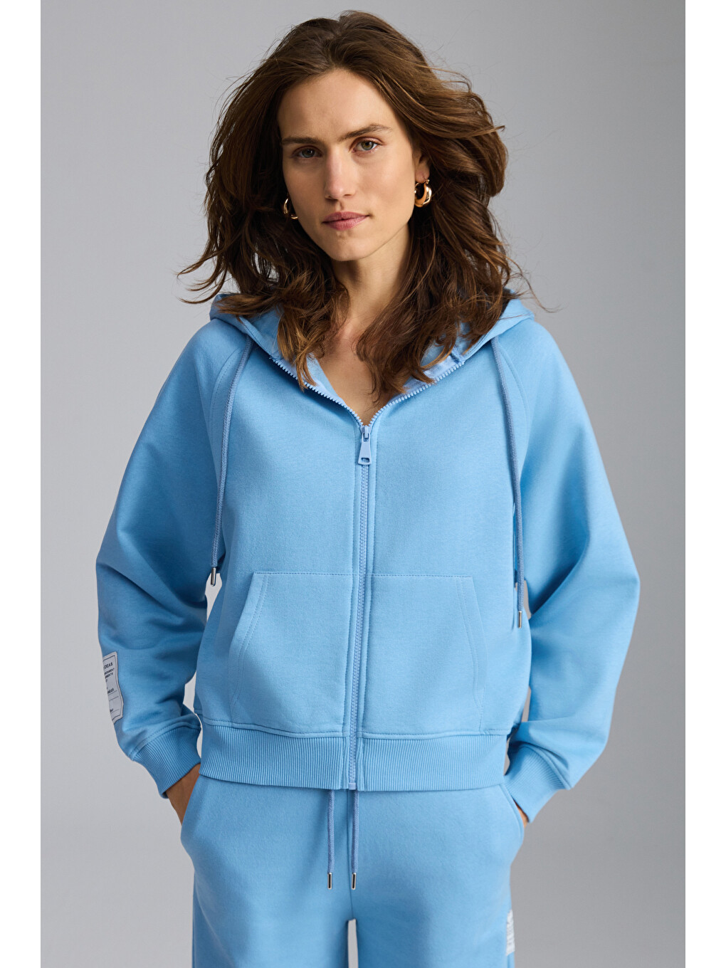 Lyka Kadın Organik Pamuk 3 İplik İçi Şardonlu Süs Etiketi Detaylı Regular Mavi Sweatshirt-2
