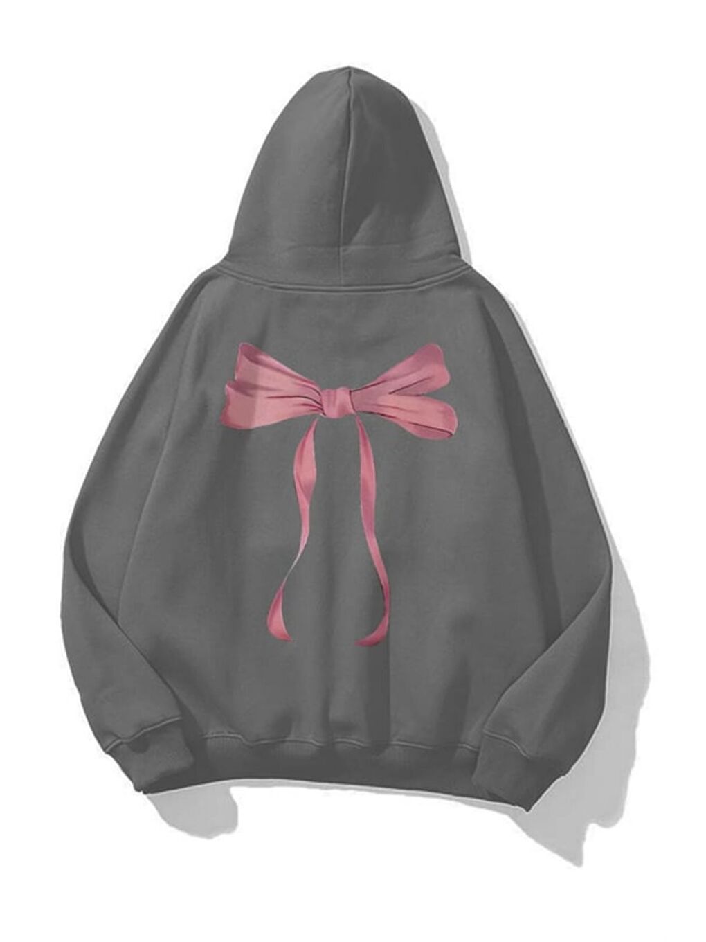 Gri Unisex Ribbon Baskılı Kapüşonlu Sweatshirt Hoodie Füme