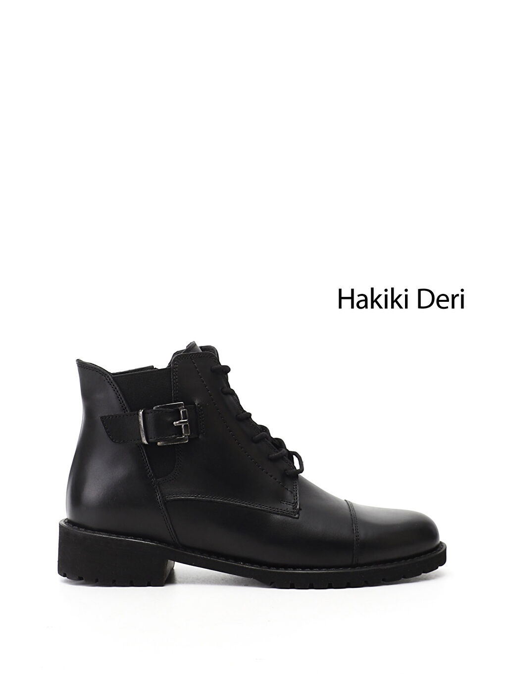 Siyah Kadın SİYAH Fermuarlı Kauçuk Taban Hakiki Deri Bot