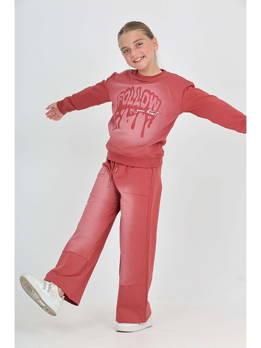 Kahverengi Kız Çocuk Follow Baskılı Eşofman Takım-4