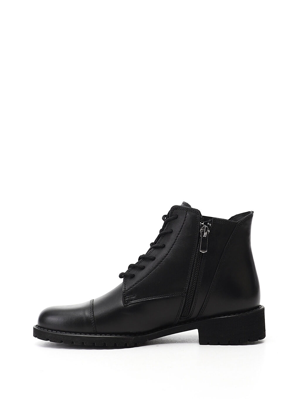 Siyah Kadın SİYAH Fermuarlı Kauçuk Taban Hakiki Deri Bot-2