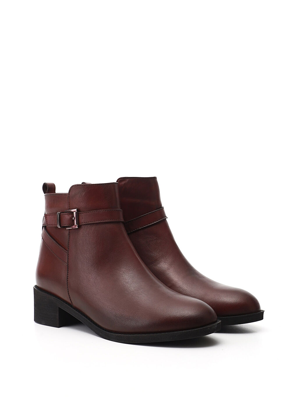 Bordo Kadın AÇIK BORDO Fermuarlı Kalın Topuklu Hakiki Deri Bot-1