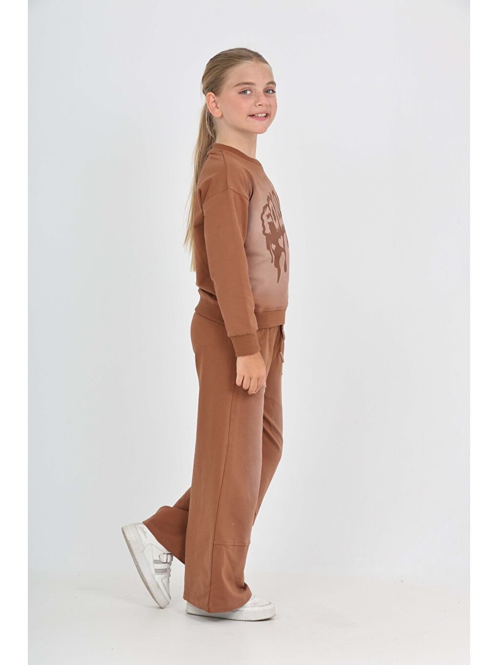 Kahverengi Kız Çocuk Follow Baskılı Eşofman Takım-3