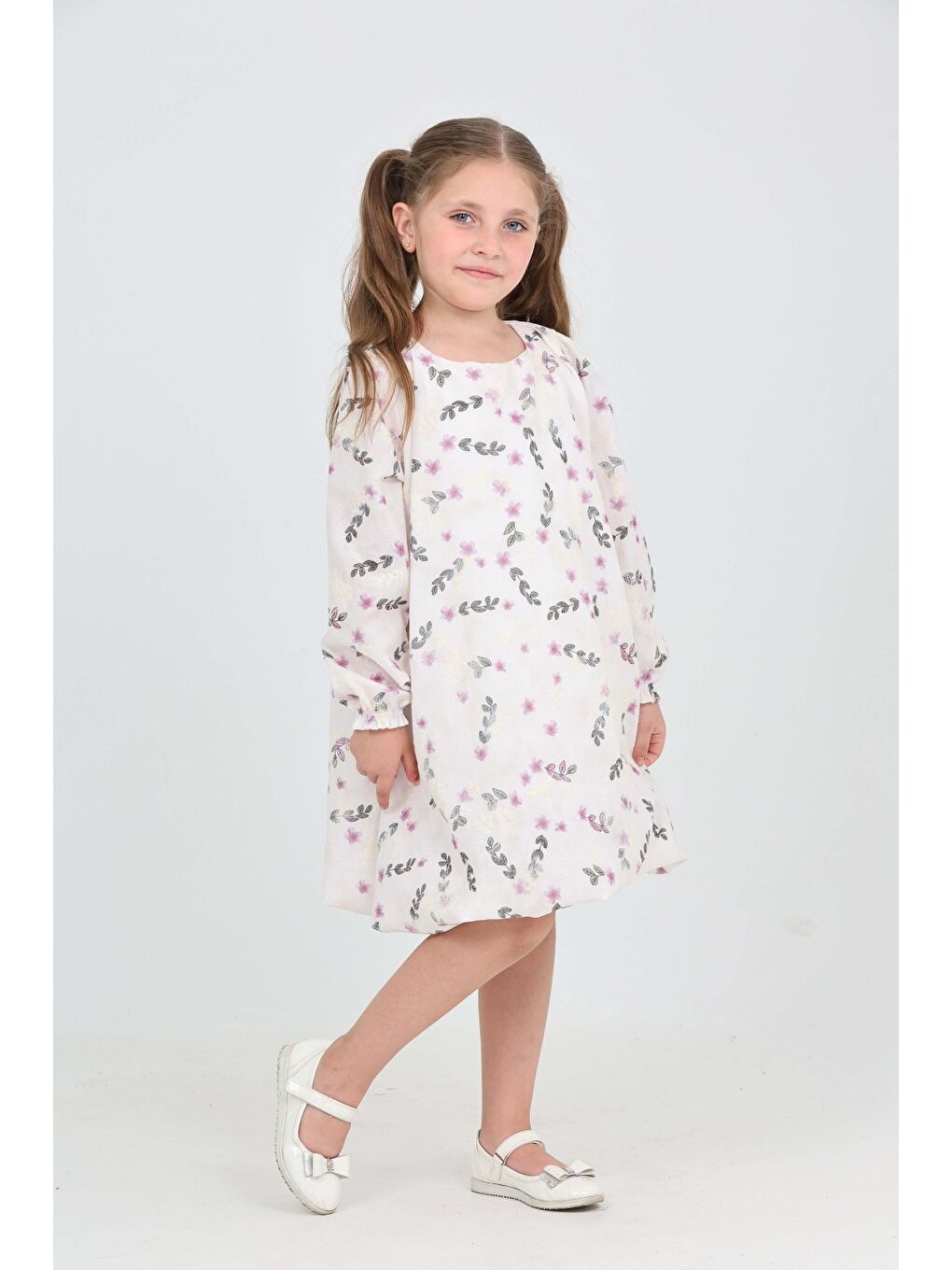 Lila Kız Çocuk Çiçekli Volanlı Elbise-2