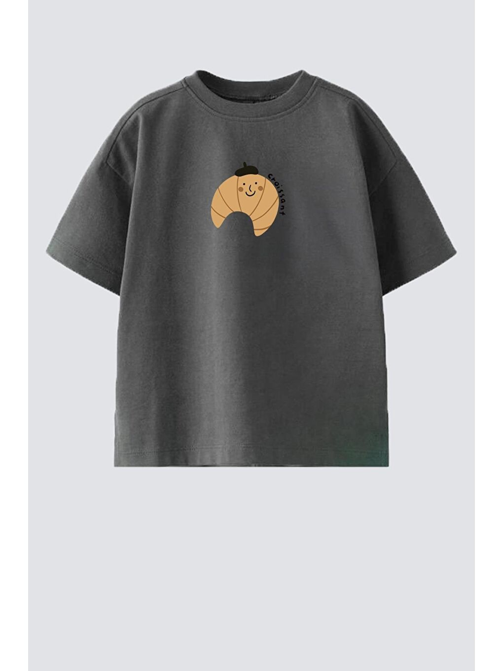 Antrasit Unisex Bisiklet Yaka Baskılı Tshirt-1