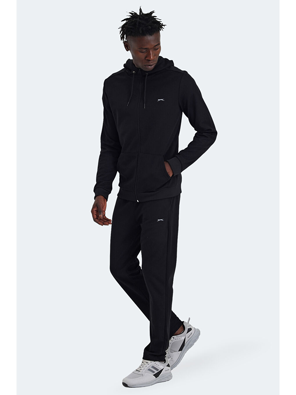 RICH Erkek Fermuarlı Kapüşonlu Cepli Siyah Eşofman Takımı-1