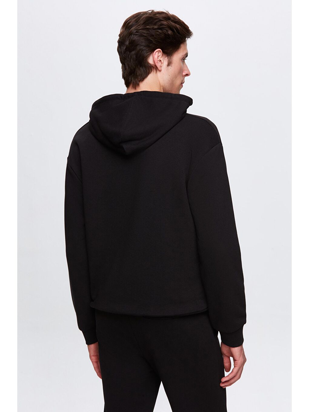 Oversize Siyah Baskılı 3 İplik Kapüşonlu Sweatshirt-2