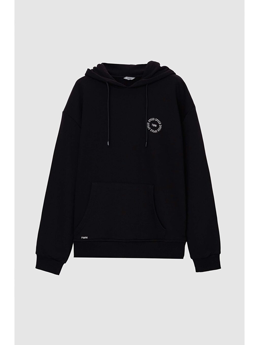Oversize Siyah Baskılı 3 İplik Kapüşonlu Sweatshirt-4