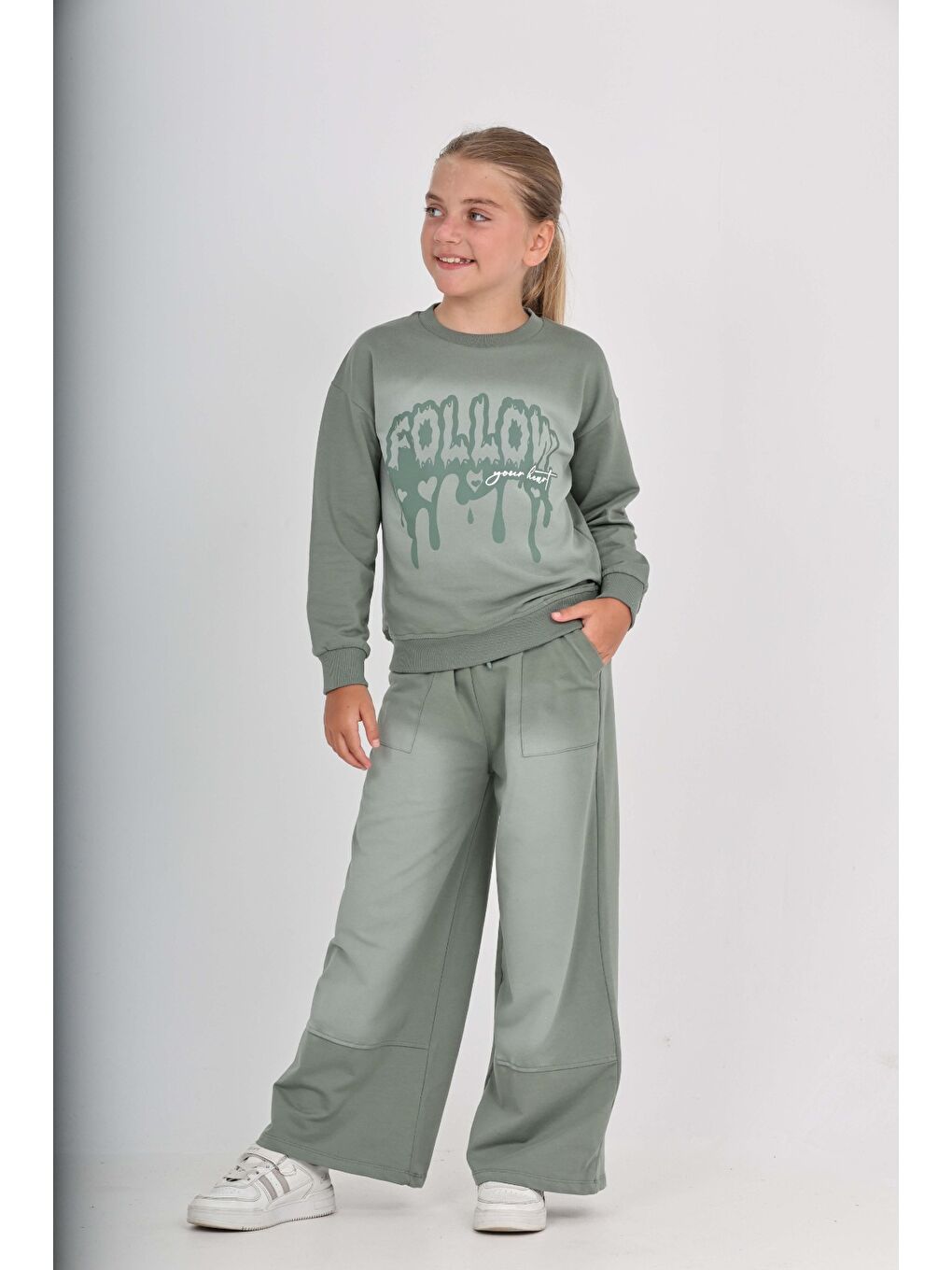 Gri Kız Çocuk Follow Baskılı Eşofman Takım-3