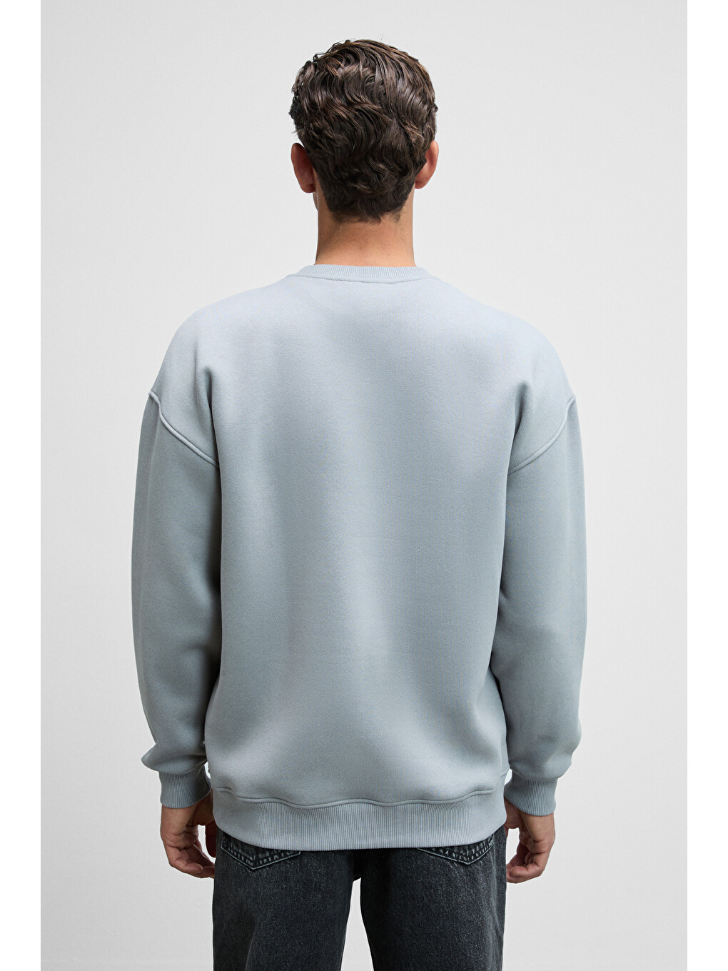 Gri Ernest Erkek Organik Pamuklu Yumuşacık Baskı Detaylı Bisiklet Yaka İçi Polarlı AÇIK GRİ Sweatshirt-6