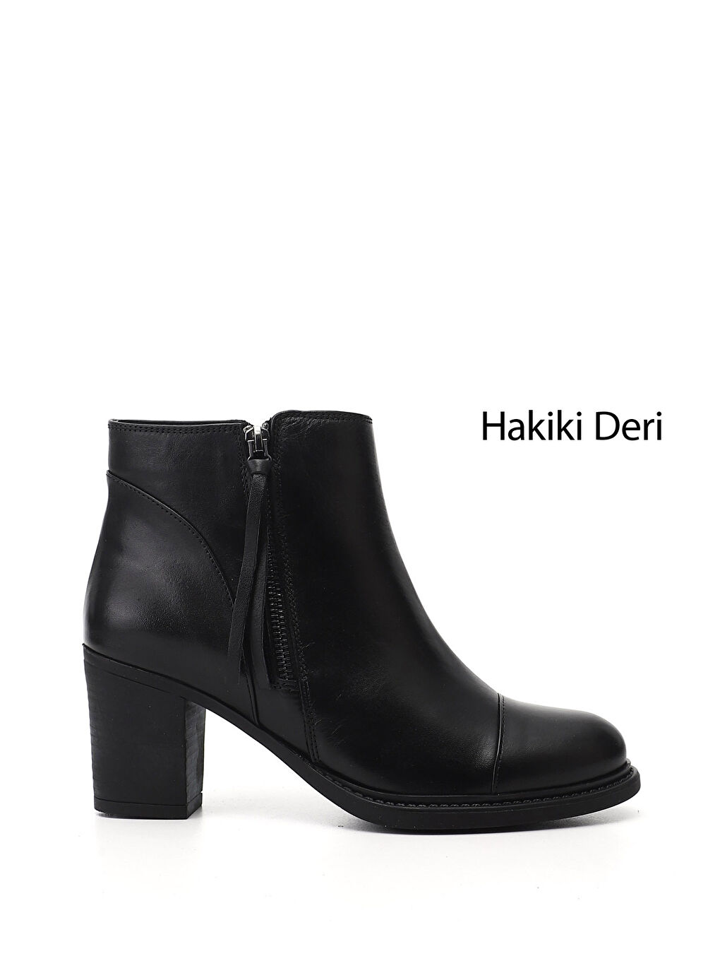 Siyah Kadın SİYAH Fermuarlı Kalın Topuklu Hakiki Deri Bot