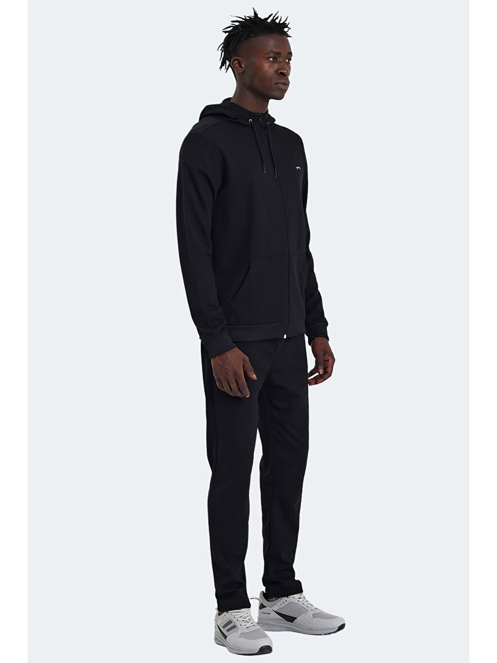 RICH Erkek Fermuarlı Kapüşonlu Cepli Siyah Eşofman Takımı-3