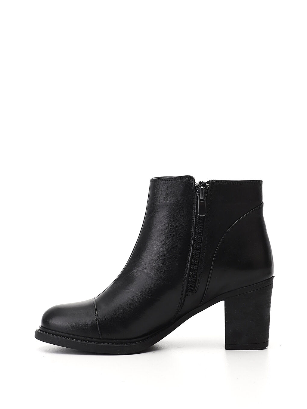Siyah Kadın SİYAH Fermuarlı Kalın Topuklu Hakiki Deri Bot-2